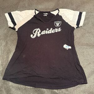 NFL Raiders Womens TShirt L Large Black Cotton Tee Shirt Sports Athletic